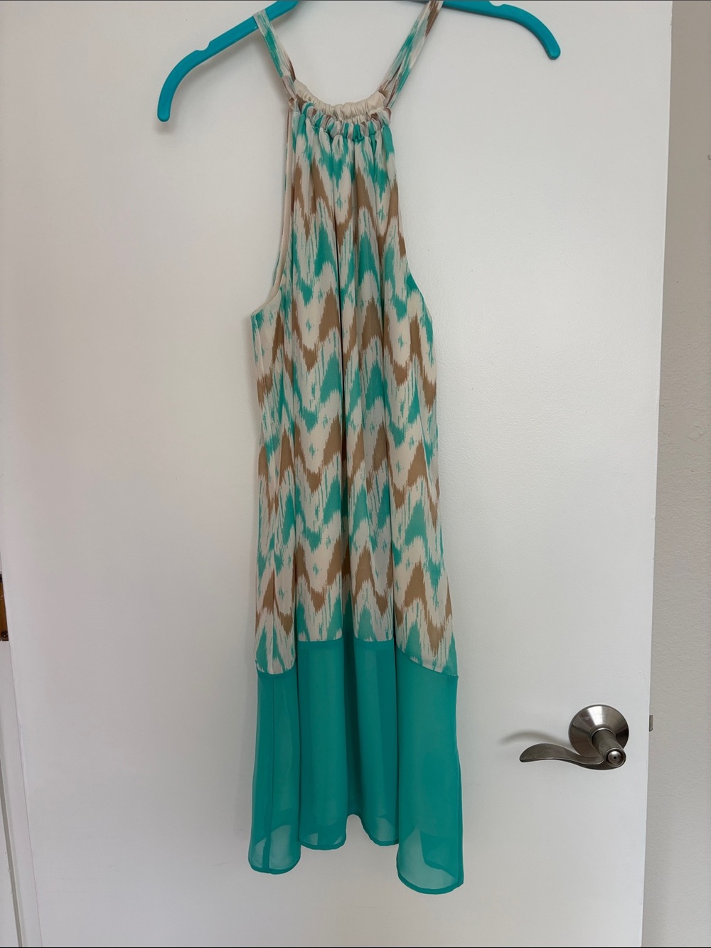 Charming Charlie Teal and Tan Halter Sundress